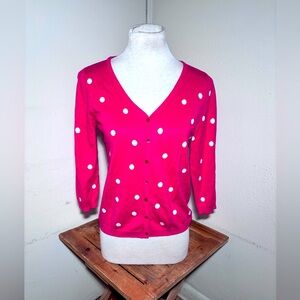 Talbots Pink Polka Dot Crop Cardigan